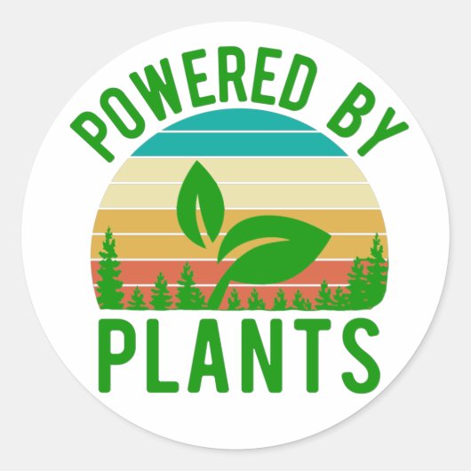植物によって動力をおもしろい与える緑のビーガンヴィンテージ夕日 ラウンドシール (正面)