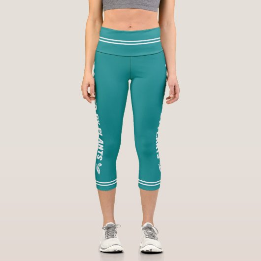 植物によって動力をビーガンプレーンティール（緑がかった色） ミニマル カプリレギンス (正面)