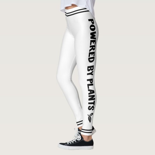 植物によって動力をビーガン白ストライプ黒ミニマル レギンス (左)