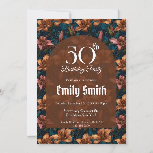 植物にインスパイアされたリリーの美しい誕生日パーティー 招待状 (正面)