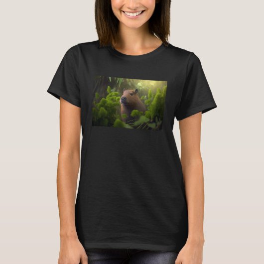 植物に囲まれたカピバラ Tシャツ (正面)