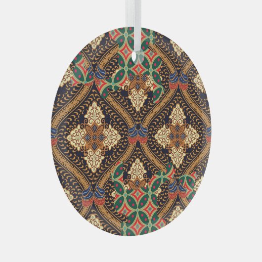 植物に基づくインドネシアのろうけつ染め:特徴的なパターン ガラスオーナメント (正面右)