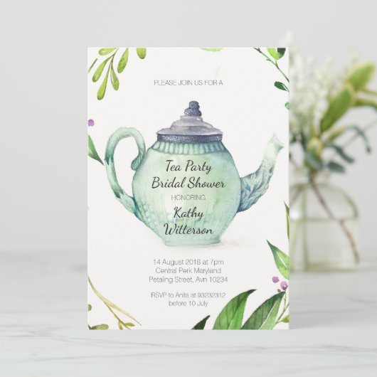 植物のお茶会のブライダルシャワーの招待状 招待状 (スタンド正面)