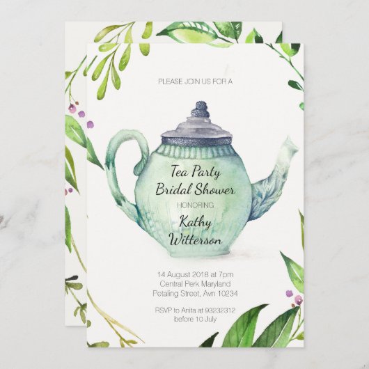 植物のお茶会のブライダルシャワーの招待状 招待状 (正面/裏面)