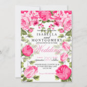 植物のかわいらしいピンクの花の結婚式 招待状 (正面)