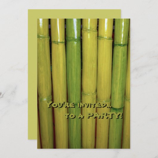 植物のアジア禅の緑のタケ茎 招待状 (正面/裏面)