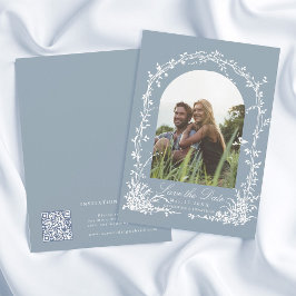 植物のアーチガーデン ダスティブルーの結婚式 写真入り セーブザデート