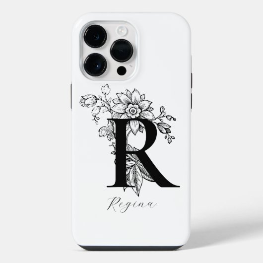 植物のイニシャル「R」モノグラムネーム iPhoneケース (裏面)
