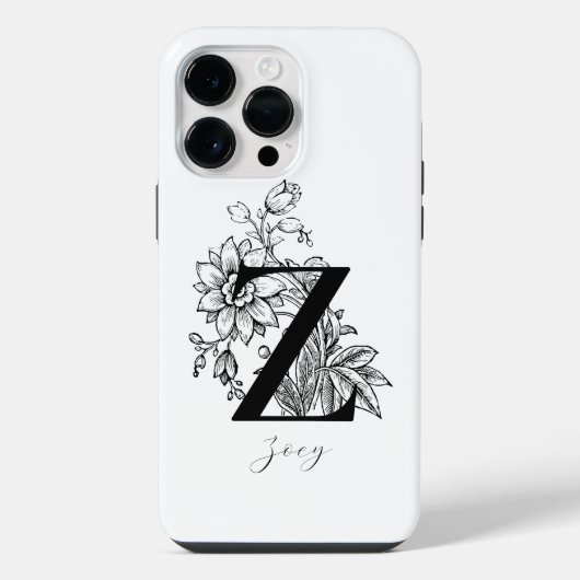 植物のイニシャル Z モノグラム 名前 iPhoneケース (裏面)