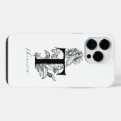 植物のイニシャルTモノグラム 名前入り iPhoneケース (裏面横)