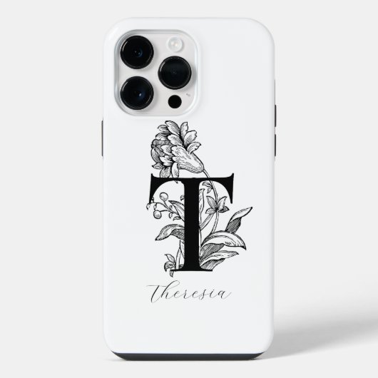 植物のイニシャルTモノグラム 名前入り iPhoneケース (裏面)