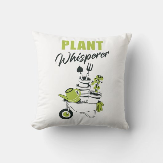 植物のウィスパーおもしろいラー – かわいい庭師と植物 クッション (正面)