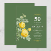 植物のエレガンス 黄緑の花 50歳の誕生日 招待状 (正面/裏面)
