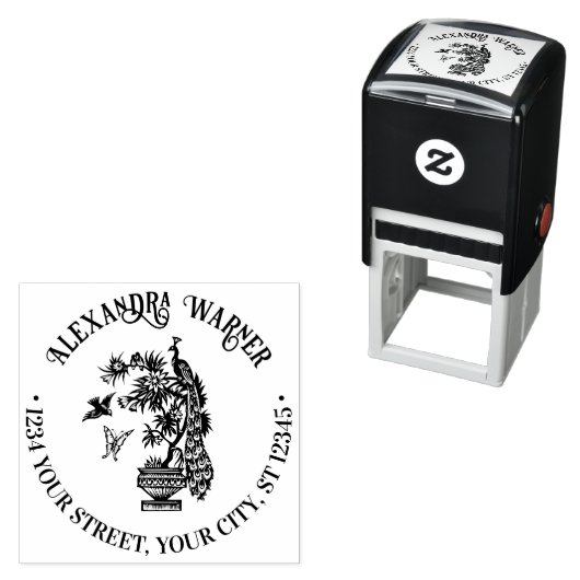 植物のクジャク蝶の鳥の名前アドレス セルフインキングスタンプ (インサイチュ)