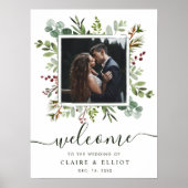 植物のクリスマスウェディングウェルカムフォトグリーン ポスター (正面)