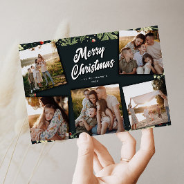 植物のクリスマスコラージュ 5枚の写真入り シーズンカード