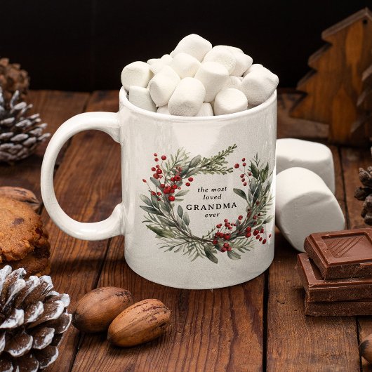 植物のクリスマスリース  おばあちゃんへのプレゼント コーヒーマグカップ