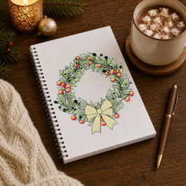植物のクリスマスリース ハードカバージャーナル ノートブック