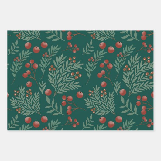 植物のクリスマス包装紙 ラッピングペーパーシート (正面)