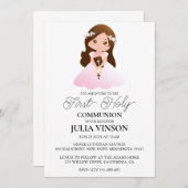 植物のクロスがあしらわれた初めての聖体拝領の招待状 招待状 (正面/裏面)