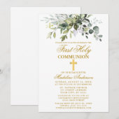 植物のグリーンが彩る ファーストカミューニオン ゴールド 招待状 (正面/裏面)