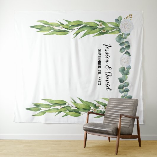 植物のグリーンが美しい葉のアーチの結婚式用背景 タペストリー (インサイチュ(横))