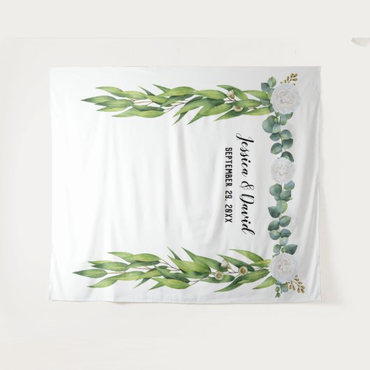 植物のグリーンが美しい葉のアーチの結婚式用背景 タペストリー (正面(横))