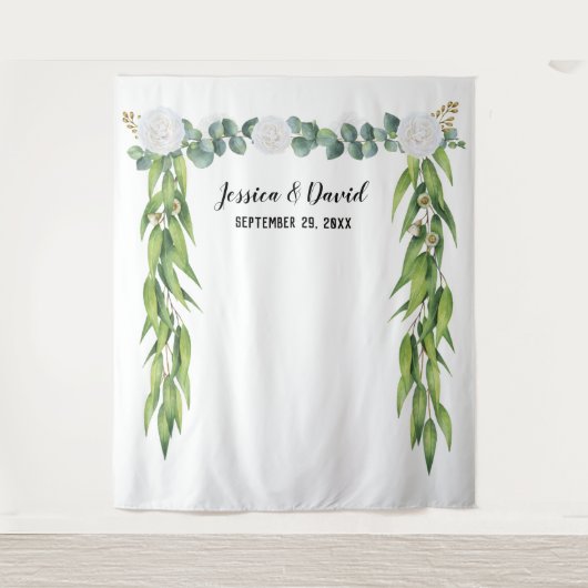 植物のグリーンが美しい葉のアーチの結婚式用背景 タペストリー (正面)