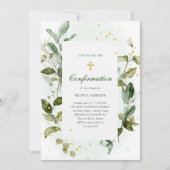 植物のグリーンとゴールドのクロス確認 招待状 (正面)