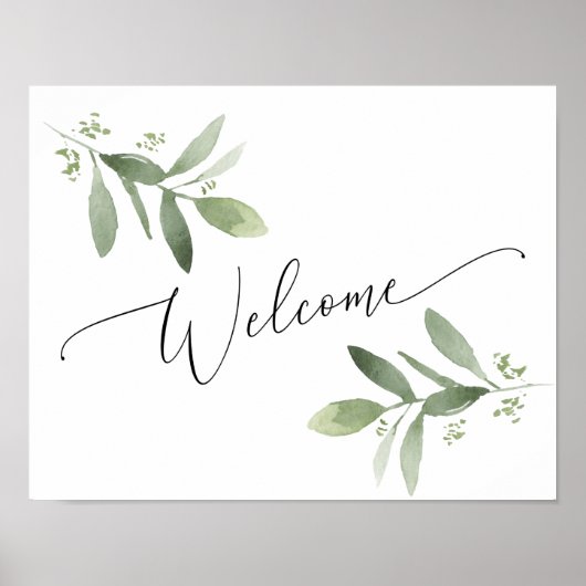 植物のグリーンのウェルカムサイン 結婚式やシャワーに ポスター (正面)