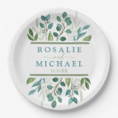 植物のグリーンのカスタムネーム ペーパープレート (正面)