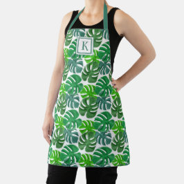 植物のグリーンパームリーフモノグラム エプロン