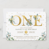 植物のグリーンボーイ 1歳の誕生日パーティー 招待状 (正面)