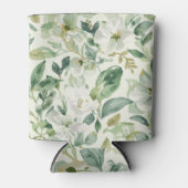 植物のグリーン水彩花リーフ自然 缶クーラー (正面)