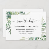 植物のグリーン シーン 水彩 結婚式の節約 セーブザデート (正面/裏面)