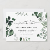 植物のグリーン フラワー 水彩 結婚式の節約 セーブザデート (正面)