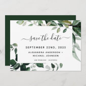 植物のグリーン フリージア 水彩 結婚式の節約 セーブザデート (正面/裏面)