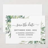 植物のグリーン フローラル ウォーターカラー 結婚式の節約 セーブザデート (正面/裏面)
