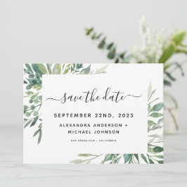 植物のグリーン フローラル ウォーターカラー 結婚式の節約 セーブザデート