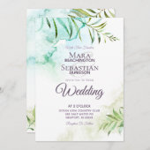 ～植物のグリーン  水彩　エレガント　ウェディング 招待状 (正面/裏面)