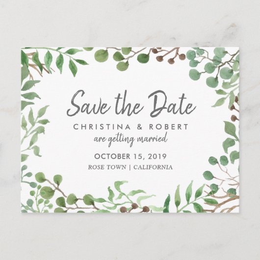 植物のグリーン | 葉 | 保存日付 案内ポストカード (正面)