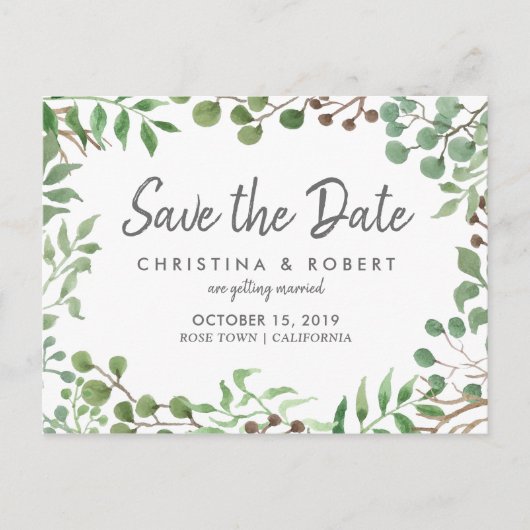 植物のグリーン | 葉 | Save The Date 案内ポストカード (正面)