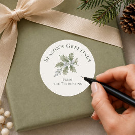 植物のグリーン Christmas Season's Greetings ラウンドシール