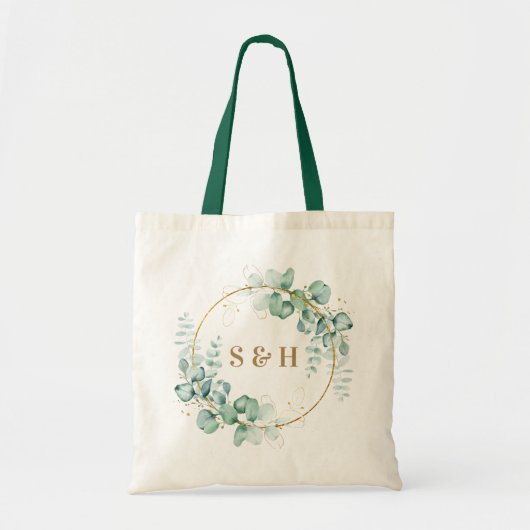 植物のゴールドグリーンイニシャル トートバッグ (正面)