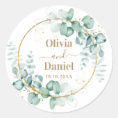 植物のゴールドグリーンウェディングをカスタマイズ ラウンドシール (正面)