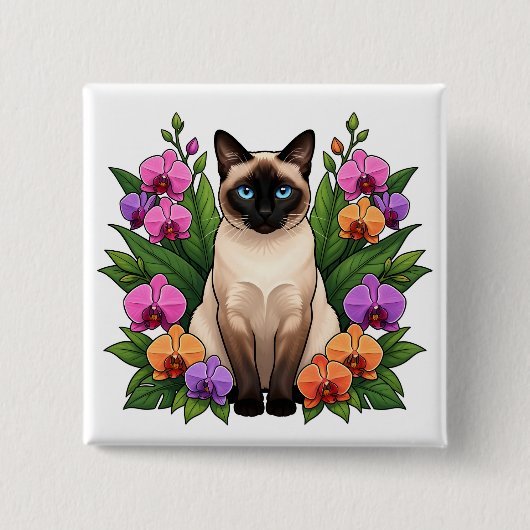 植物のシャム猫ボタン 缶バッジ (正面)