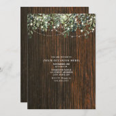 植物のストリングライト　リラックスした木製の背景 招待状 (正面/裏面)