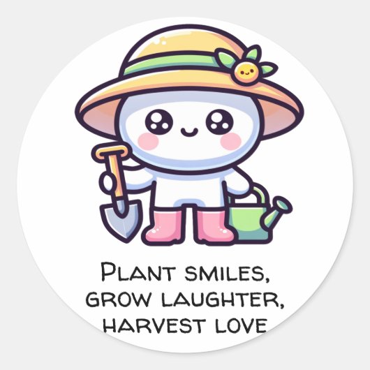 植物のスマイル、笑いを育て、収穫の愛 ラウンドシール (正面)