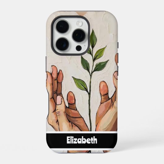 植物のデザインで成長を抱く手 iPhoneケース (裏面)