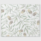 植物のドングリおよび緑 ラッピングペーパー (フラット)